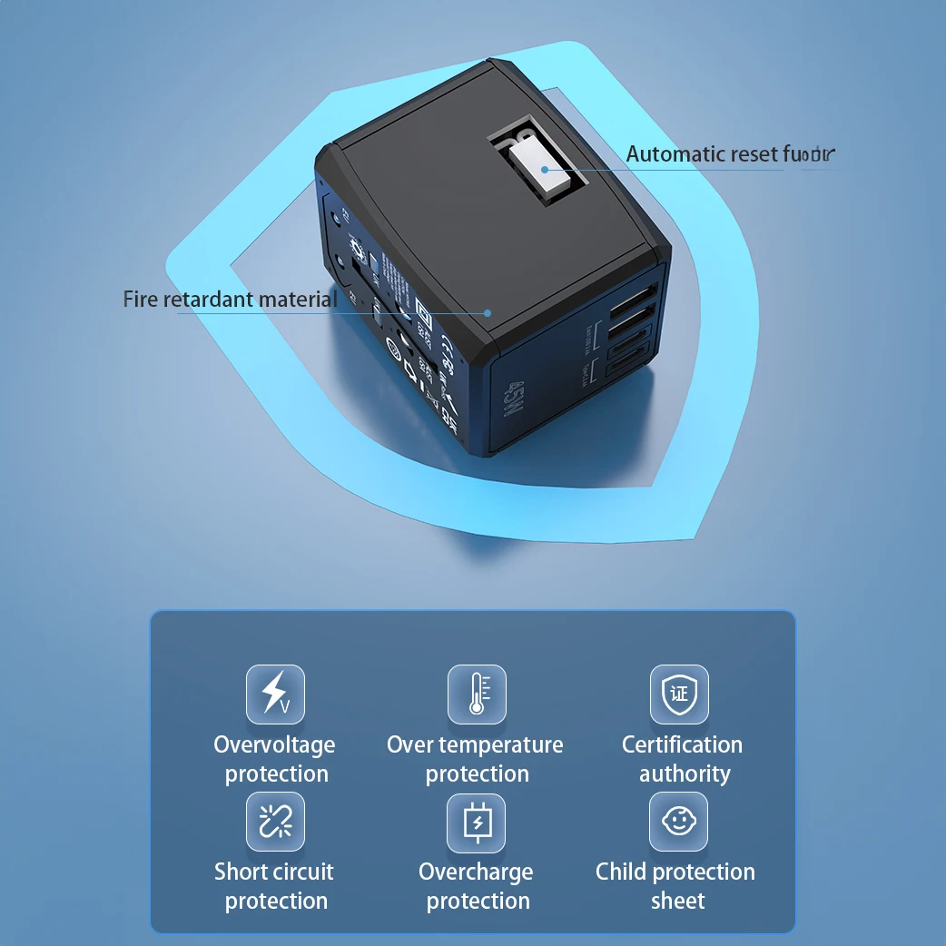 Global Power Connect: 45W GaN Multi-Port Travel Adapter with Interchangeable Plugs and Fast Charging USB Ports