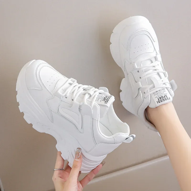 Women shoes Casual sneakers Women sneakers White Platform Women's Sneakers Autumn Lace-Up Thick Bottom Sports Shoes Woman Pu Leather Breathable Walking Shoes Female