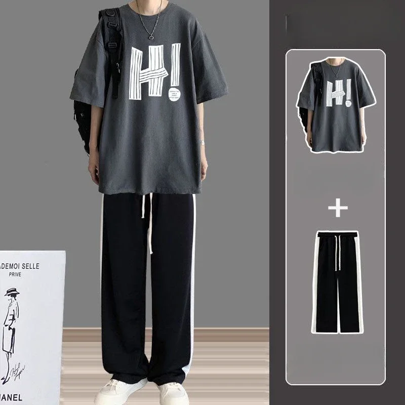 Conjuntos de camisetas y pantalones para correr para hombre, de algodón suave, para correr, de dos piezas, estilo coreano, 2024, elegantes, tallas S