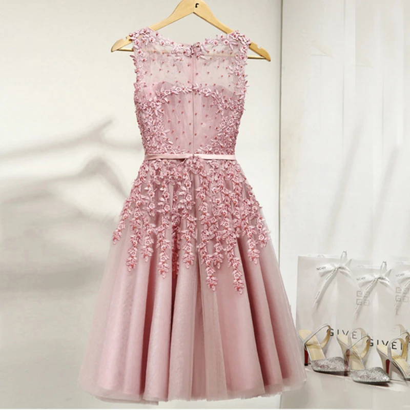 Sexy Illusion Lace Appliques Homecoming Dresses Elegant Cocktail Party Dresses With Pearls Short Evening Gowns Robe De Soiree evening dresses cocktail dress