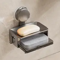 Durable Suction Cup Soap Holder Aluminum Alloy Punch-free Storage Shelf Wall Mounted Soap Rack Kitchen Bathroom Organizer 2