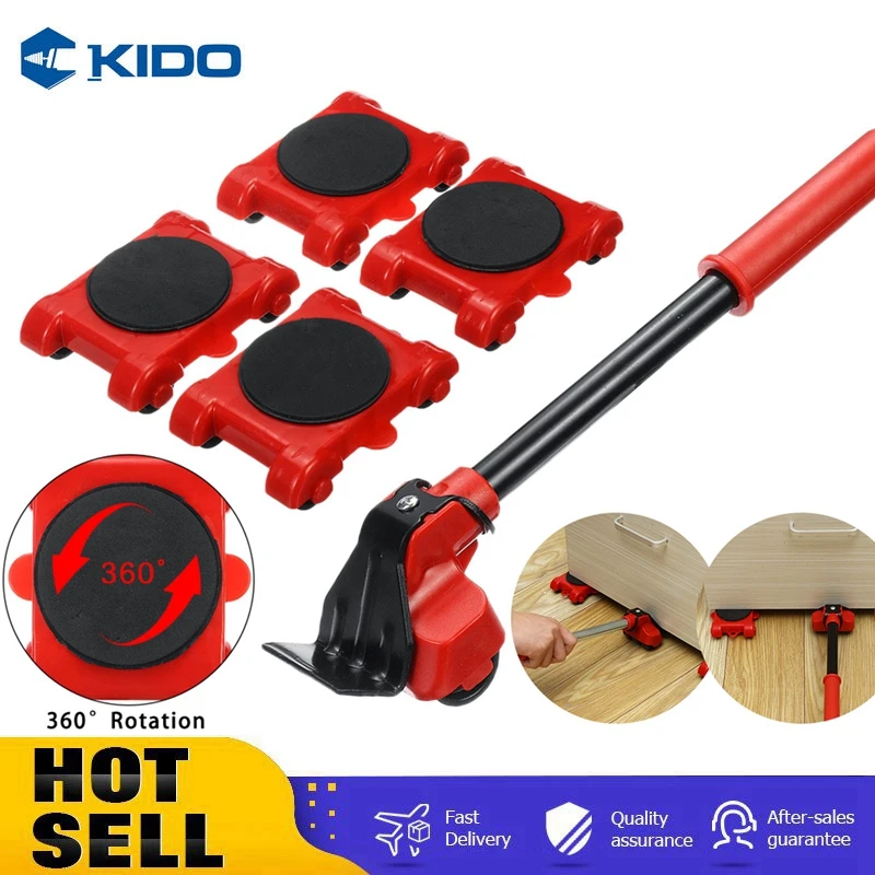 Heavy Duty Furniture Lifter Transport Tool Furniture Mover set 4 Move Roller 1 Wheel Bar for