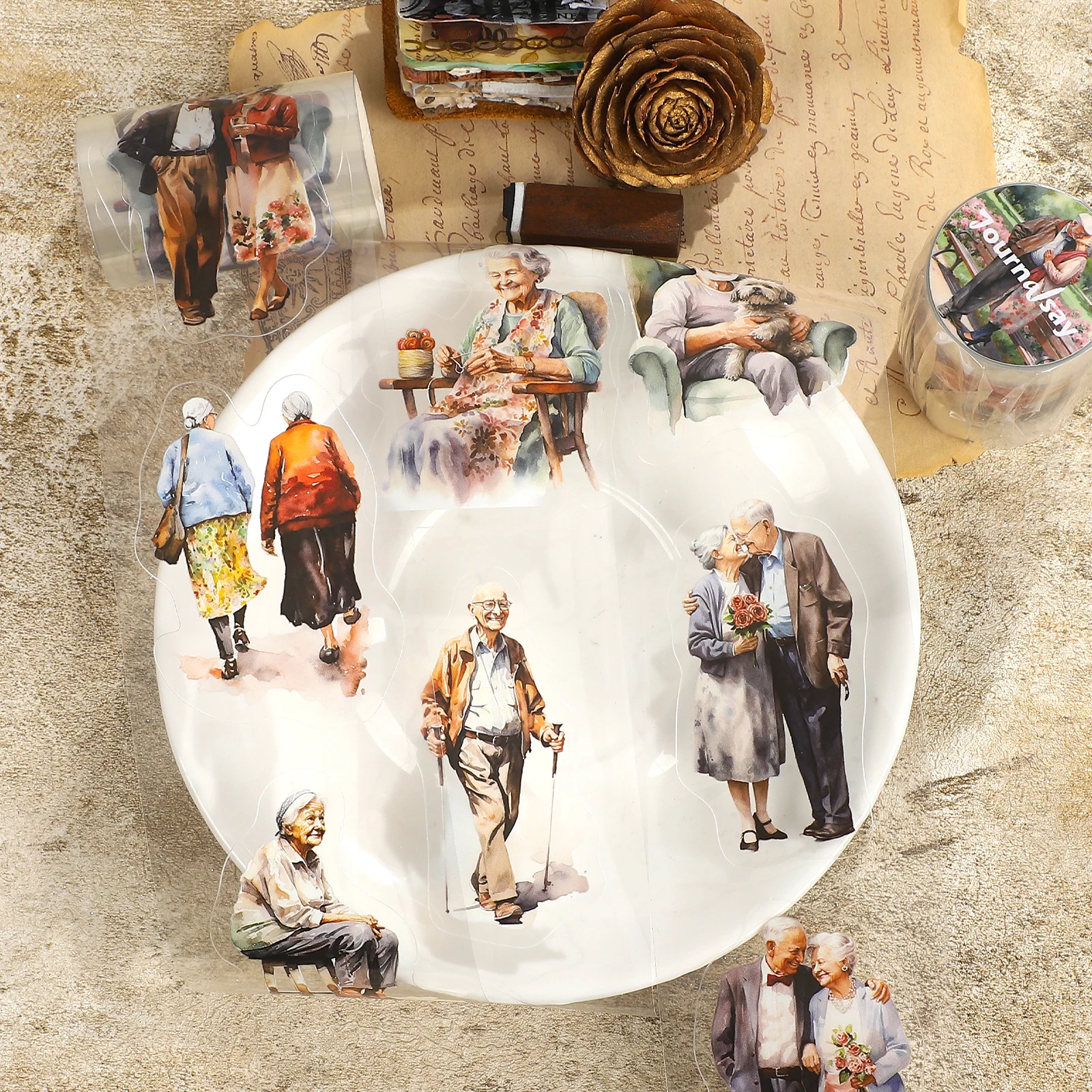 60mm*200cm 빈티지 노인 캐릭터 풍경 PET 테이프 창의적인 DIY 저널 재료 콜라주 문구