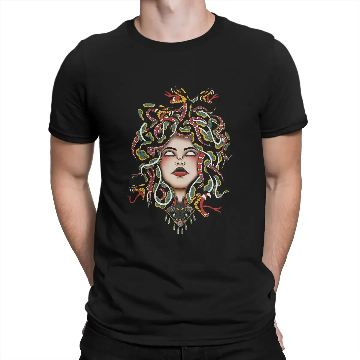 

Футболка Medusa мужская с круглым вырезом, приталенная тенниска из хлопка, майка с коротким рукавом и круглым вырезом, забавная майка, уличная одежда