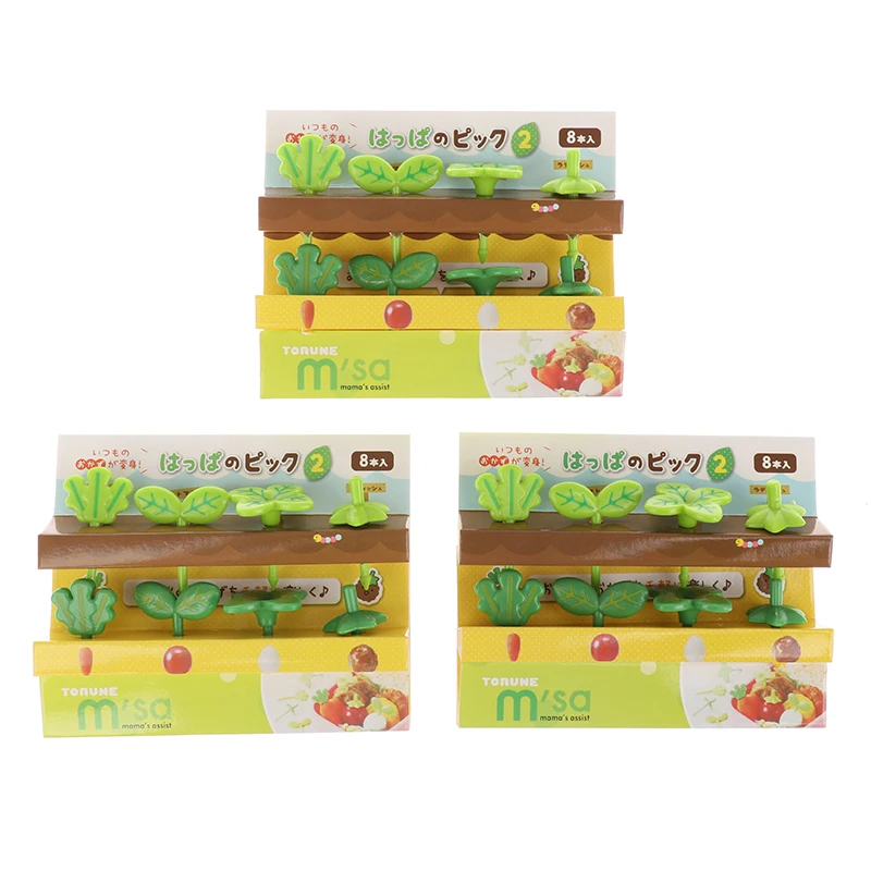Fruit Fork Food Toothpicks Food Picks 8pcs Fruit Fork Toothpick Leaves Plastic Decoration Lunch Box Bento Accessories Small Salad Tiny Fork Mini Cake Picks For Kids