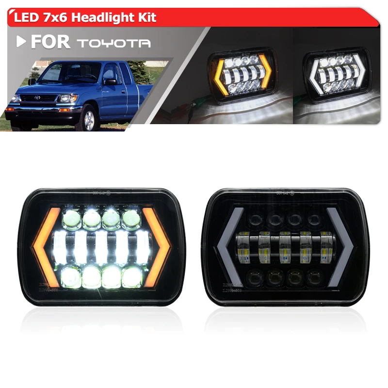 5x7 7x6 LED Headlight Hi-Lo Beam Set For Toyota Pickup 1982-1995 – Black Housing, 6000K