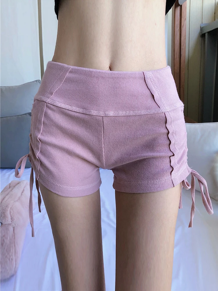 

Summer High Elastic Knitting Strappy shorts Solid Color Slim Shorts Female Sexy & Club Skinny Girl Female Shorts