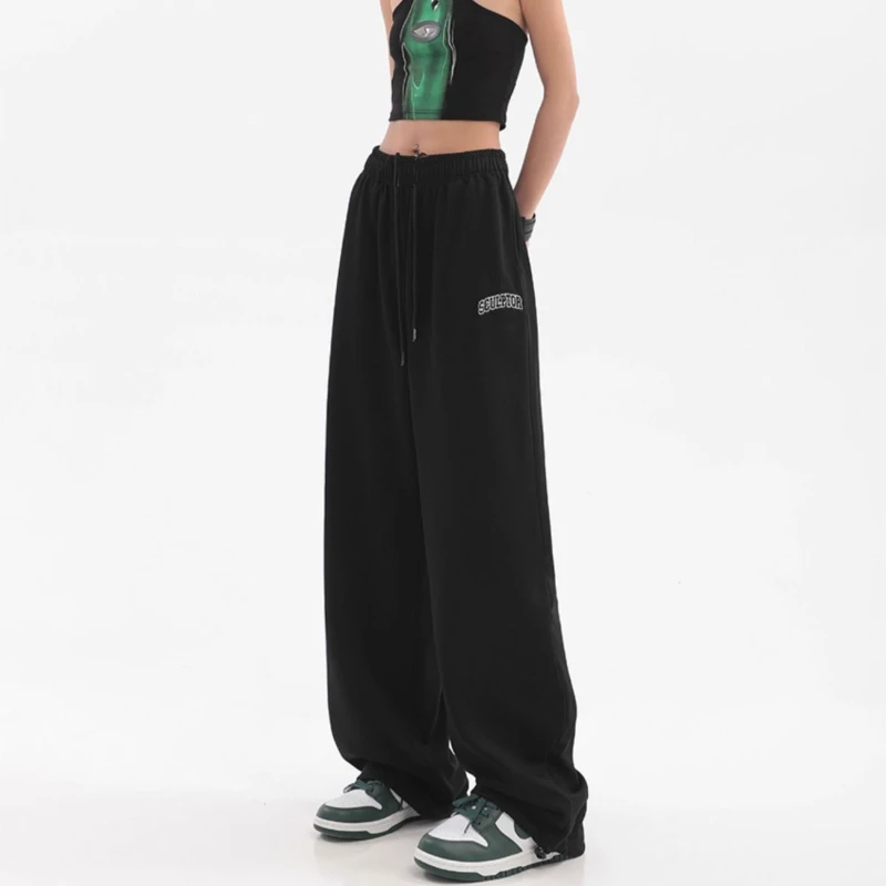 New Women Trousers High Waist Vintage Fashion Casual Wide-Leg Pants Loose Large Size Ankle-Tied Sports Pants 2023 Autumn fashion jeans men s autumn and winter stretch cotton soft straight ankle tied high end men s all match tight casual trousers