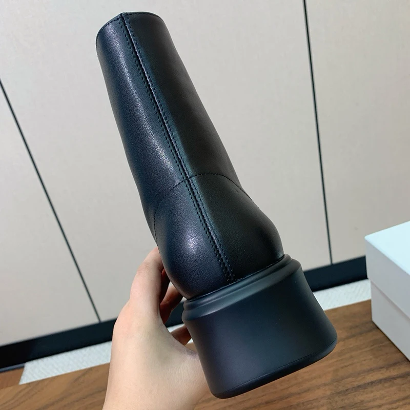 High quality Dermis Thick sole Short boots Women Front zipper Ankle high boots Flat Sloping heel shoes Casual Womens boots 6