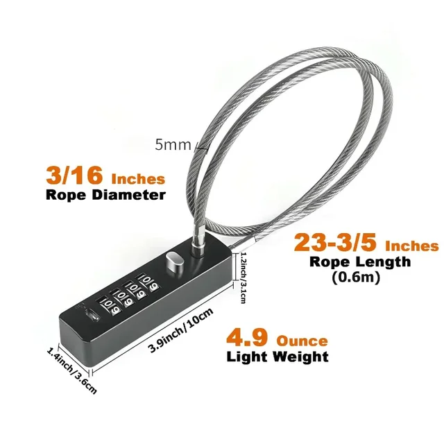 4 Digit Combination Long Rope Cable Lock Resettable Code for Bicycle Locker File Cabinet Padlock 6