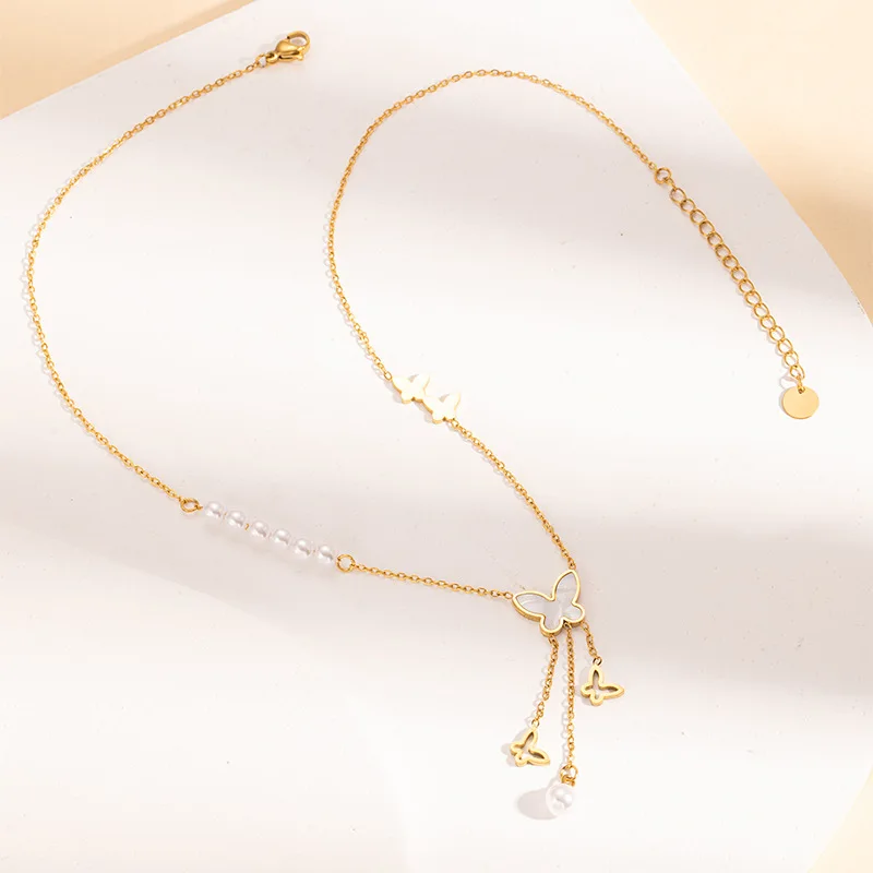 Chic Gold Plated Stainless Steel Shell Butterfly Necklace for Women Jewelry Accessories Wholesale 4