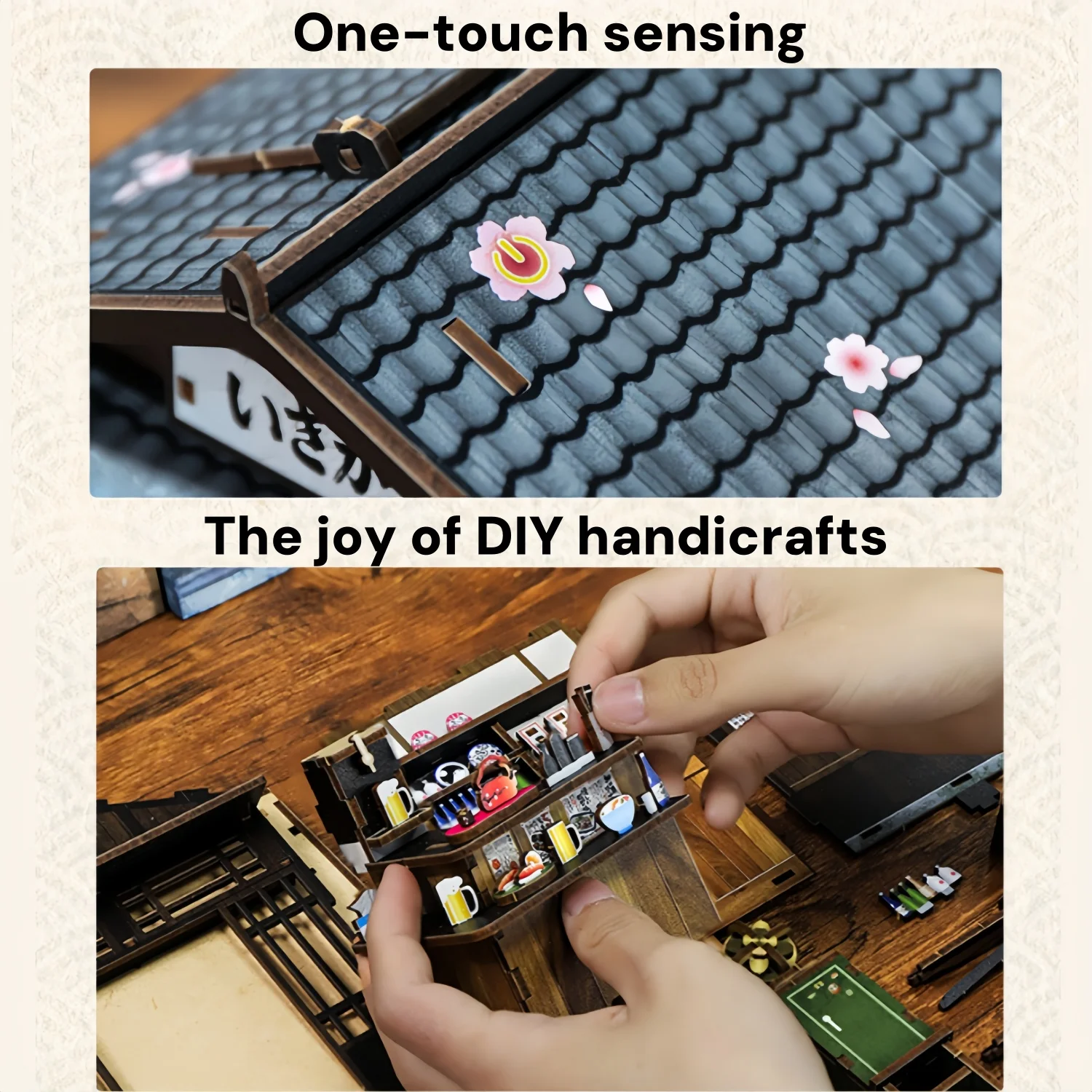 일본 사쿠라 이자카야 DIY 미니어처 하우스 키트, LED 조명이 포함된 3D 목재 조립 마이크로 모델, 데스크탑 홈 장식 휴일 선물