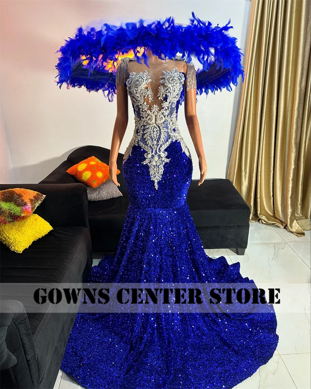 green emerald velvet dress Velvet Beaded Prom Dresses Short Sleeve Formal Gown 21343 – vigocouture main image 1