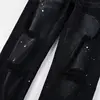 Purple New Men's Knee Ripped Straight Jeans American High Street Inkjet Black Stretch MEN JEANS 6
