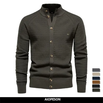 AIOPESON Cardigan da uomo lavorato a maglia in cotone maglione con collo a lupetto di alta qualità per uomo Cardigan da uomo nuovo Designer di moda invernale 1