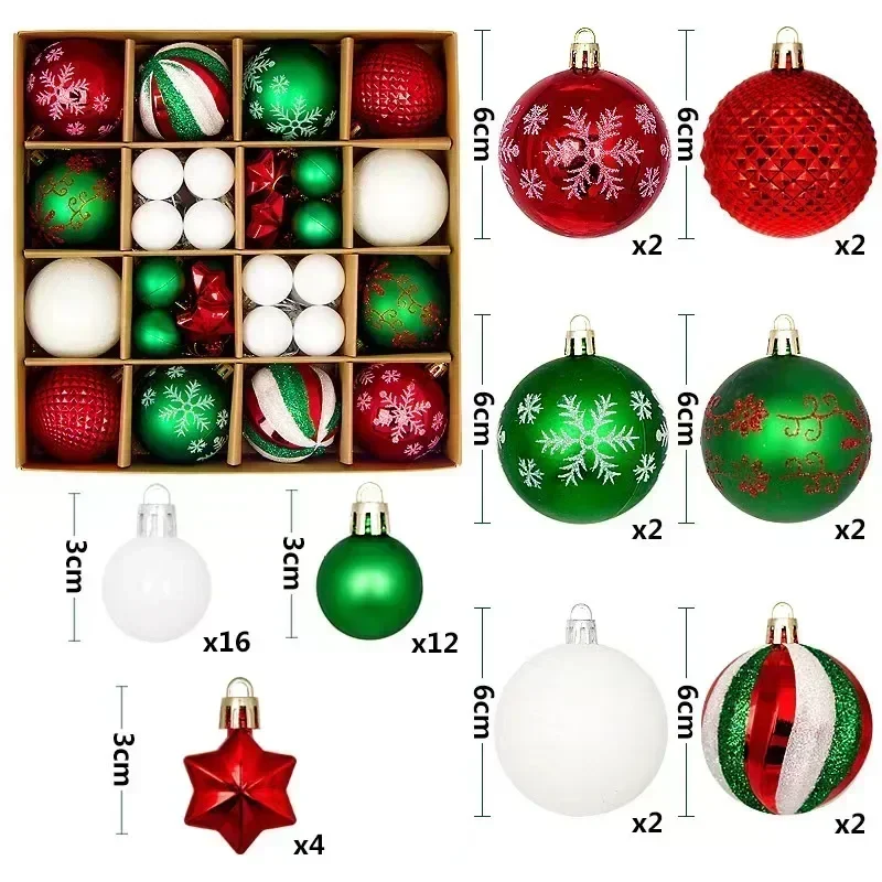 thumbnail image 1 of Bolas de árbol de Navidad, 44 piezas, 6 cm, bolas de Navidad grandes, bolas multicolores, adornos para árbol de Navidad, juego para fiesta en casa, 1 of 5