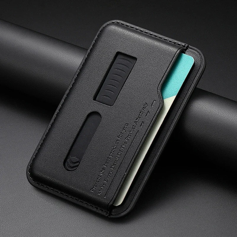 Sleek Magnetic Leather Wallet Card Holder Case with Hidden Strap