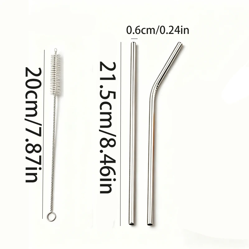 Premium Stainless Steel Reusable Straws Set with Cleaning Brushes - Ideal for Restaurants and Hotels