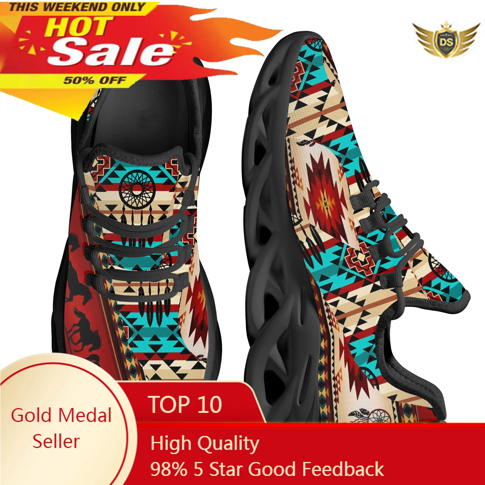 цена Ethnic Tribal Aztec Pattern Lightweight Lace Up Mesh Shoes Women's Tribal Horse Totem Shoes Platform Sneaker Zapatos