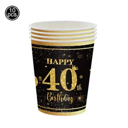 Elegant Gold & Black 40th Birthday Celebration Decor Set - Paper Banner & Balloons (WHITE)