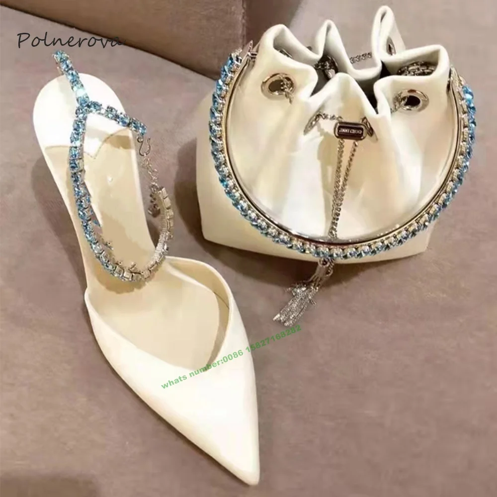 Sexy Leopard Ankle Strap Sandals Gemstone Chain Decoration Thin High Heel Sandals Pointy Toe Party Runway Shoes for Women 2023