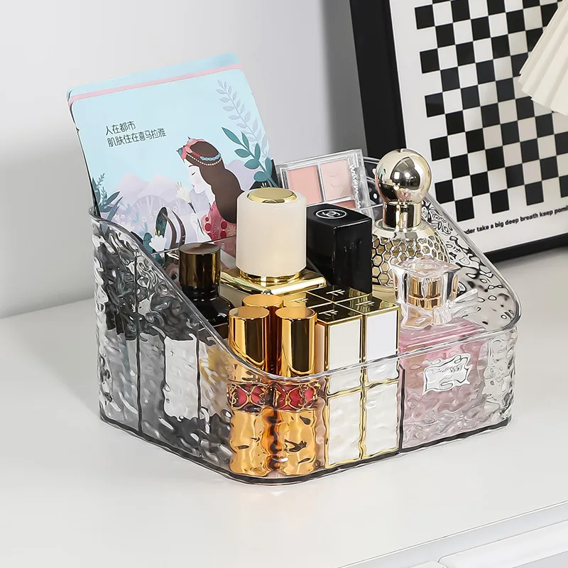 Storage Box Desktop Cosmetics Pen Holder Makeup Storage Bucket Nordic Style Transparent Trapezoidal Cosmetics Storage Rack 3