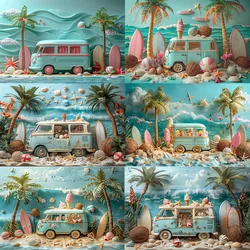Summer Beach Photography Background Hawaii Surfboard Luau Kids Birthday Cake Smash Portrait Decor Photo Backdrop Studio Banner