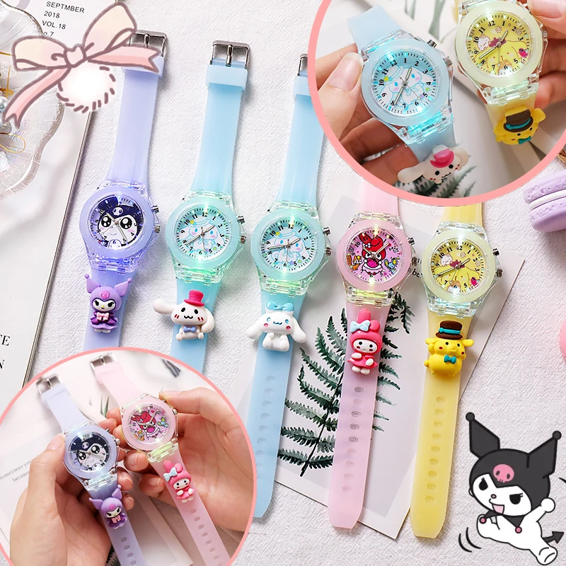 

Anime Sanrio Hello Kittys Watch Kawaii Kuromi My Melody Cinnamoroll Student Children Doll Decorate Glow Wrist Watch Toy Girls