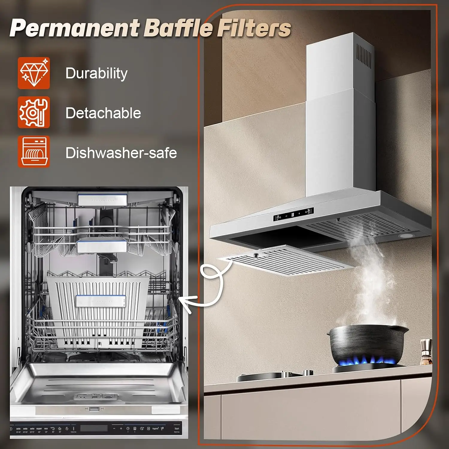 24/30 Inch Wall Mount 450CFM Stainless Kitchen Vent Gesture Sensing & Touch Control 3 Speed Range Hood 5