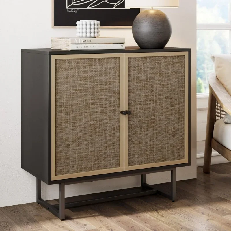 

Accent Boho Modern Free Standing Buffet Sideboard Hallway, Entryway, Dining Living Room, 1 Storage Cabinet, Kova - Black Oak/Can