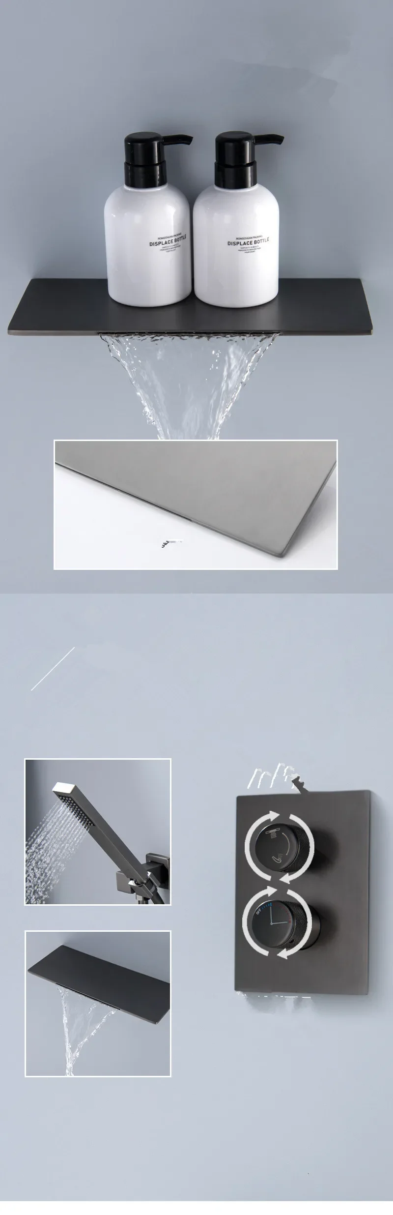 Description Picture 3 of itemGray Bathtub and Shower Faucet Set Brass  Waterfall  Mixer With Handheld Waterfall  Tap