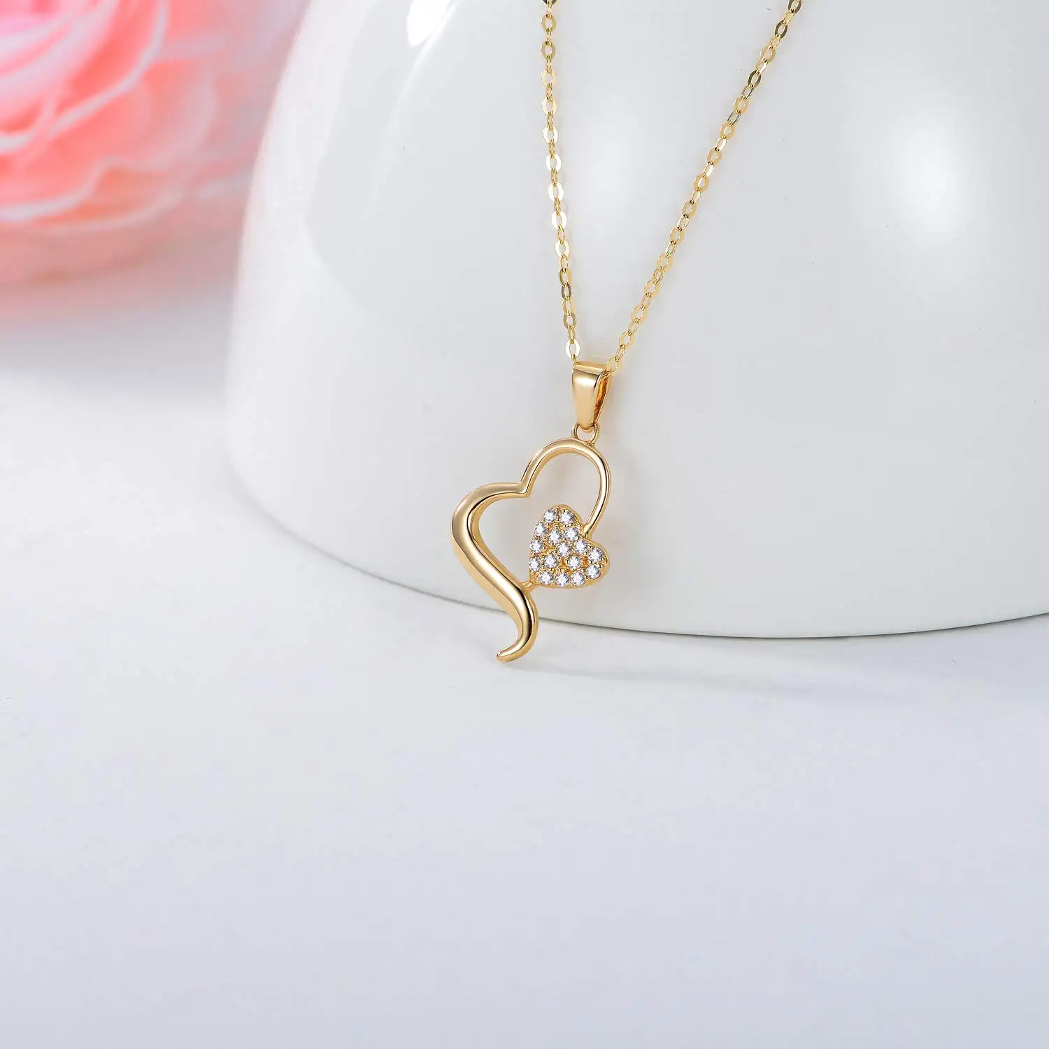 YFN 14k Gold Natural Diamond Heart Necklace for Women Anniversary Jewelry for Wife Girlfriend Love Gifts for Her (0.1ct)