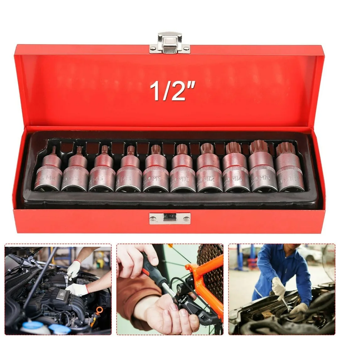 

10Pcs 1/2" Nuts M4-M18 Nut Internal Multi-Tooth Socket Universal Pressure Batch Socket Tool Part Kit Chromium Vanadium Steel