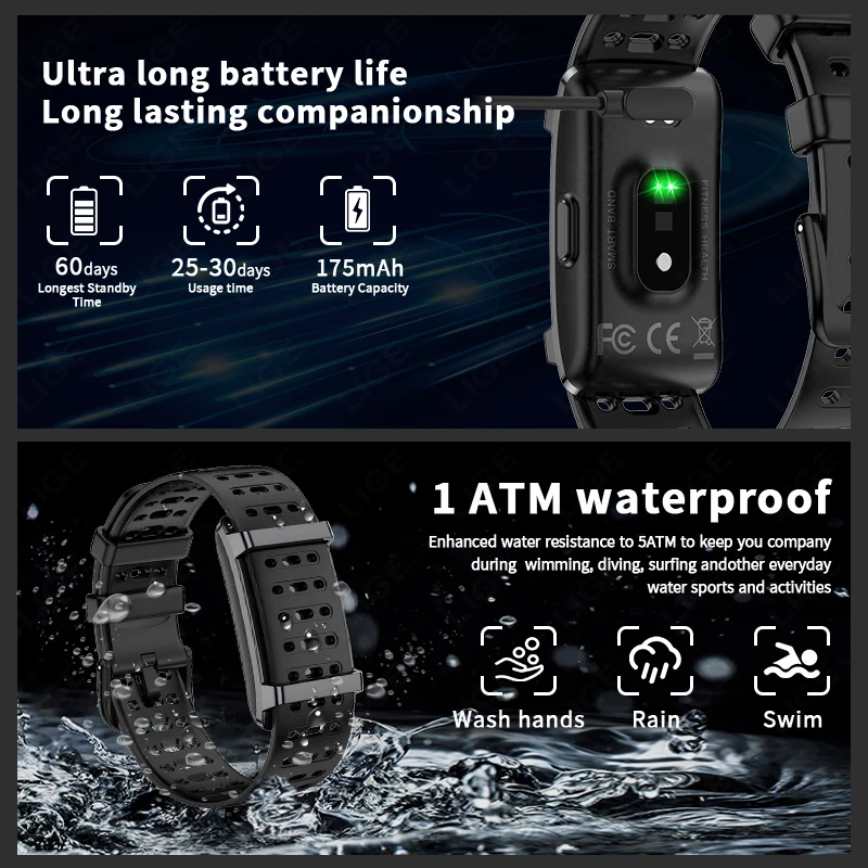 LIGE No Screen Smart Watch Sports Outdoors Fitness Heart Rate Monitor 1ATM Waterproof New Men Smart Bracelet For Andrio IOS 2026