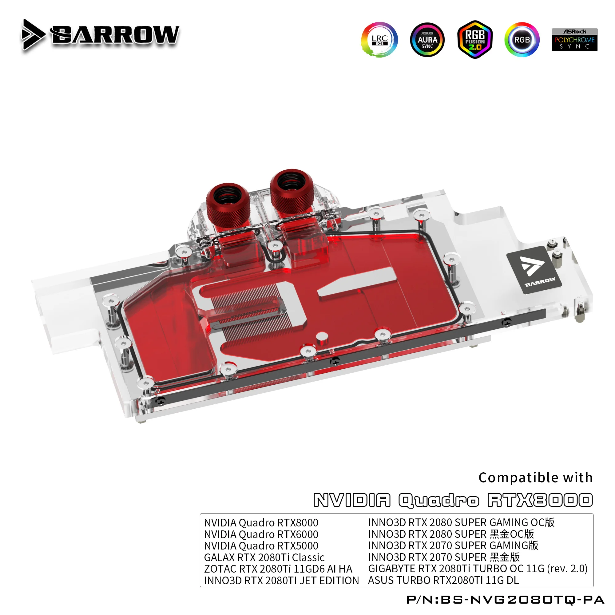 Barrow Water Block Uso Per Nvidia Quadro Rtx5000/Rtx6000/Rtx8000/Leadtek Rtx2080Ti Aurora/Supporto Backplate Originale 5V 3Pin Rgb