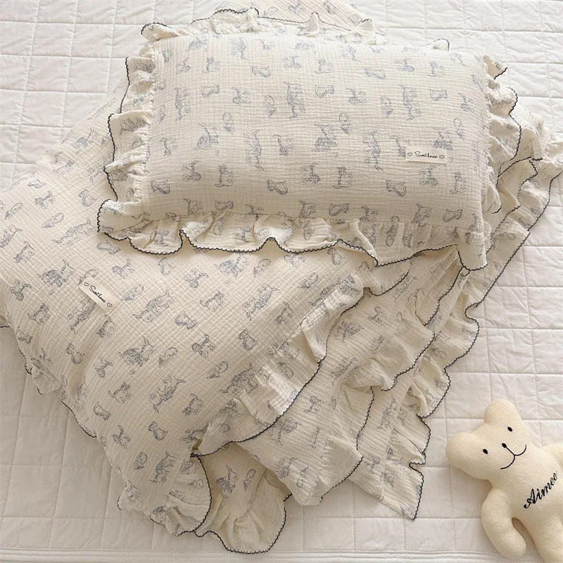 Cotton Muslin Duvet Cover Set for Nursery & Kids' Room Cute Cat Duvet Cover and Pillowcase Set for Childrens