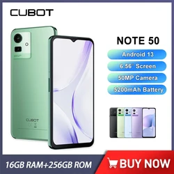 Cubot NOTE 50 Smartphone 6.56 Inch Unisoc T606 16GB RAM+256GB ROM Phone 50MP Camera 5200mAh Battery Android 13 NFC 4G Cellphone