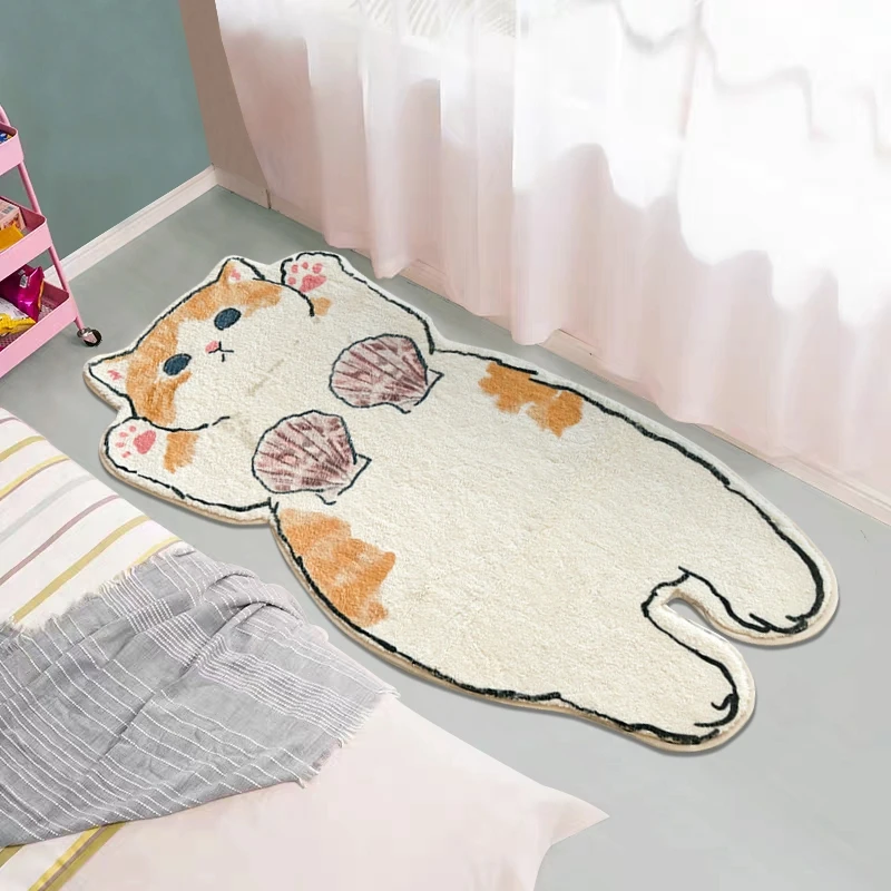 

Ins Kawaii Cat Bedroom Carpet Soft Bedside Rug Irregular Area Floor Mat Kids Game Mats Decorative Rugs Girls Room Decor 러그