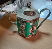 Collectible Decorate Old Handwork Porcelain & Dragon Flower Tea Pot Garden Decoration 100% real Tibetan Silver Brass 2