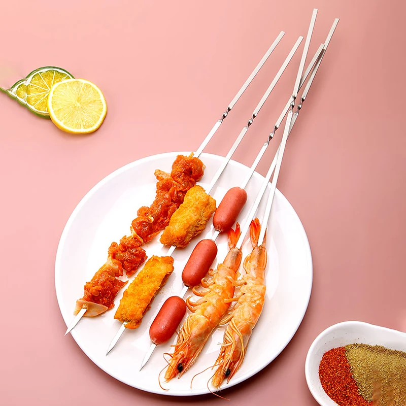 Barbecue Skewer Storage Tube Stainless Steel BBQ Needle Stick Reusable Flat Grill Sticks Outdoor Camping Picnic Accessories barbecue skewers,bbq grilling accessories