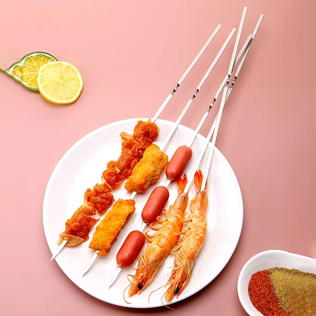 Barbecue Nyárs Tárolócsővel Rozsdamentes Acél Bbq Tűskála Újrafelhasználható Lapos Grillpálcák Kültéri Kemping Piknik Kiegészítők - Image 2
