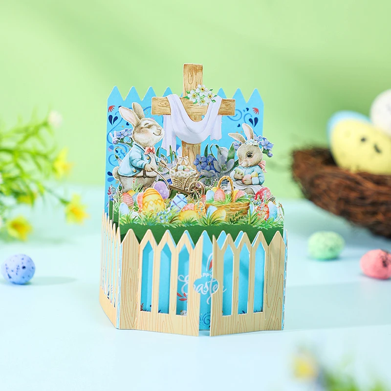 Easter Pop Up Card 3D Easter Eggs Bunny Greeting Card Religious Cards Envelopes Wife Husband Granddaughter Kids
