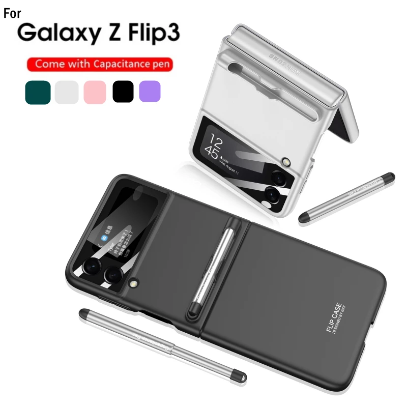 samsung z flip3 case Case With Capacitance Pen for Samsung Galaxy Z Flip 3 Flip3 5G 2022 Case with Pen Slot Camera Lens Glass Full Protection Fundas case for samsung z flip 3