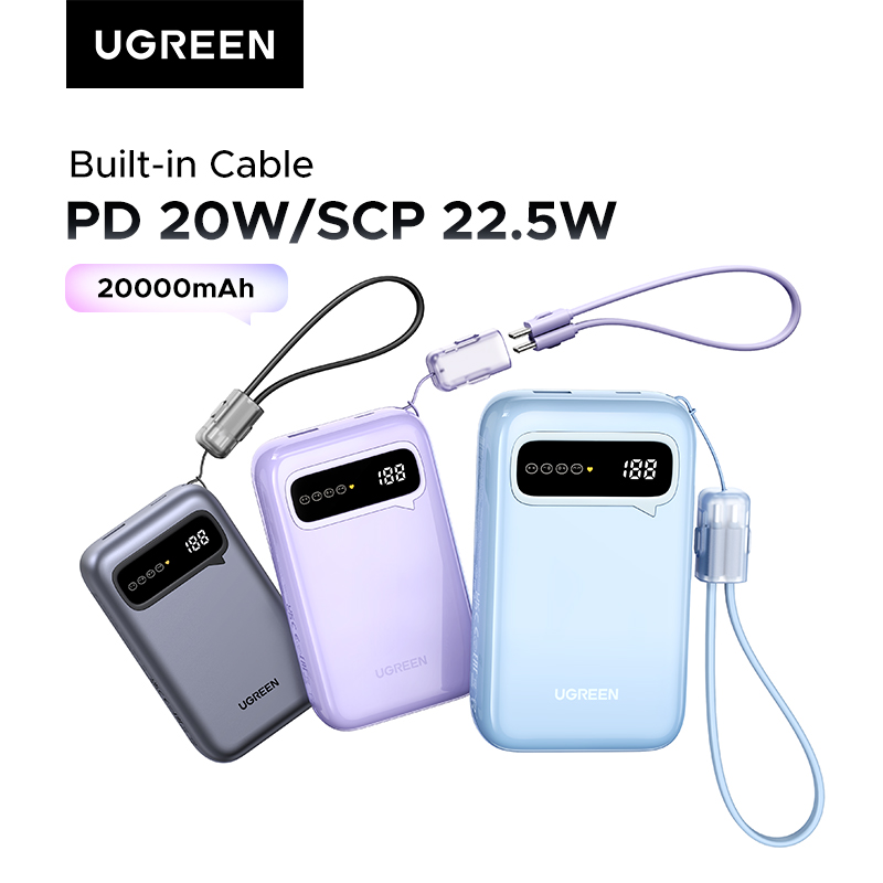 UGREEN 22.5W 20000mAh Type C Cable Power Bank Fast Charge Portable PowerBank for iPhone 16 Pro Max PD 20W External Battery