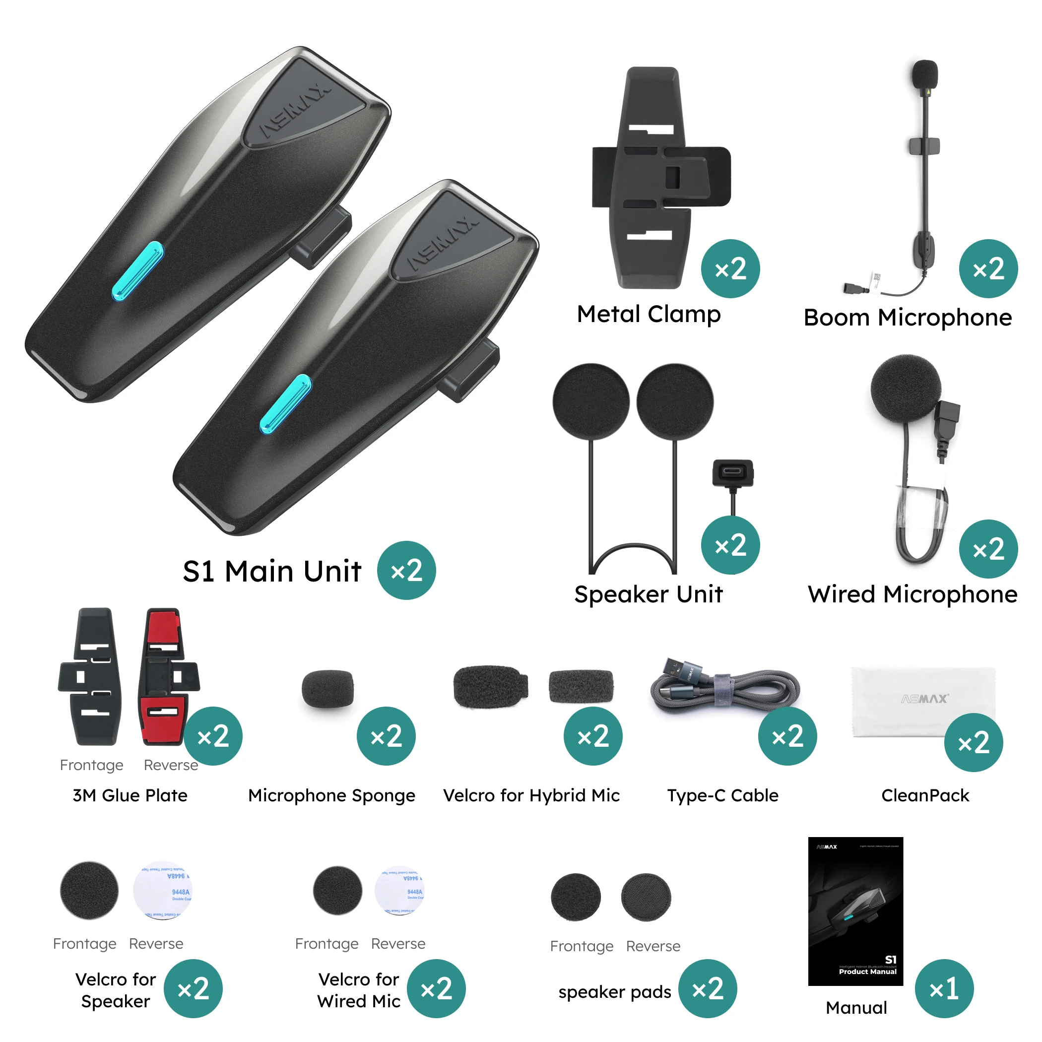 ASMAX S1 ヘルメット Bluetooth ヘッドセット音声制御オートバイ通信