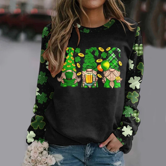 Women's St. Patrick's Day Irish Green Graphic Printed Sweatshirt Long  Sleeve Loose Fit Hoodie Pullover Tops 