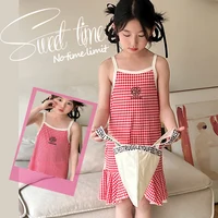 Robes d'été en coton pour filles Robes de mode pour enfants Robes fines à licou pour filles Robes à fleurs pour enfants Robes à pois Plaid D 6