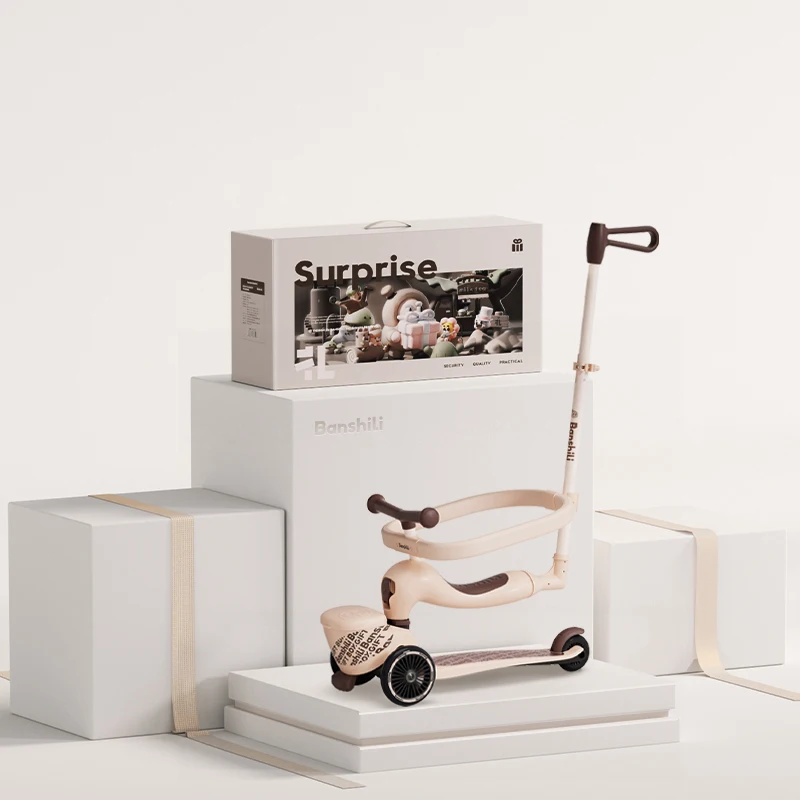 BANSHILINew Arrival Multifunctional Baby Toddler Scooter Handcart Kids Kick Adjustable Folding Children Scooter 4 In 1 with Seat