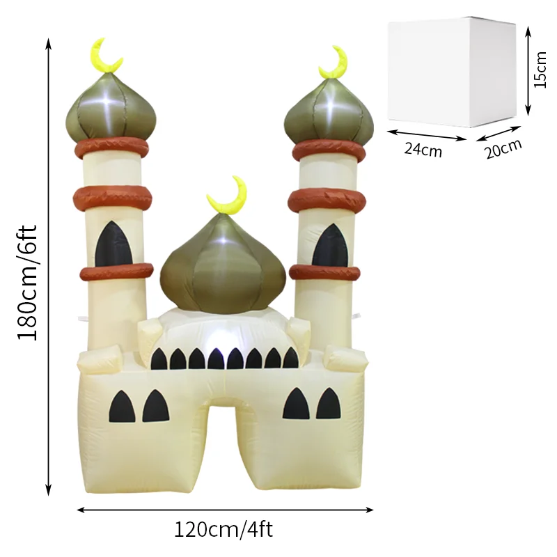 6FT Muslim Holiday Inflatables Outdoor Decorations LED Islamic Moon Wishing Kareem Inflatable Ramadan Eid Mubarak Mosque Decor
