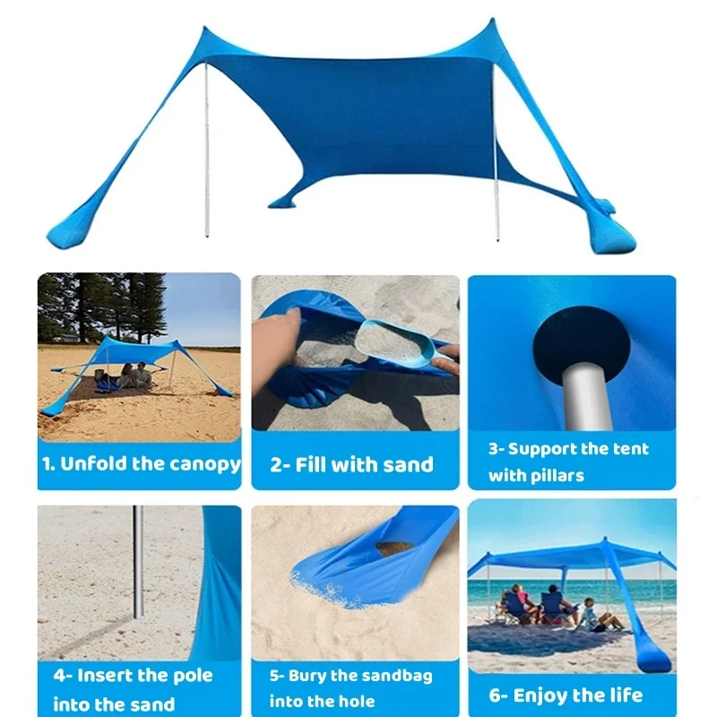 Camping Tent Camping Canopy Car Side Awning 300x300 Beach Tent Sunshade Large Awning Ultralight Sun Shelter for Sea Outdoor UV Resistant Patio Shade Camping Waterproof Tent